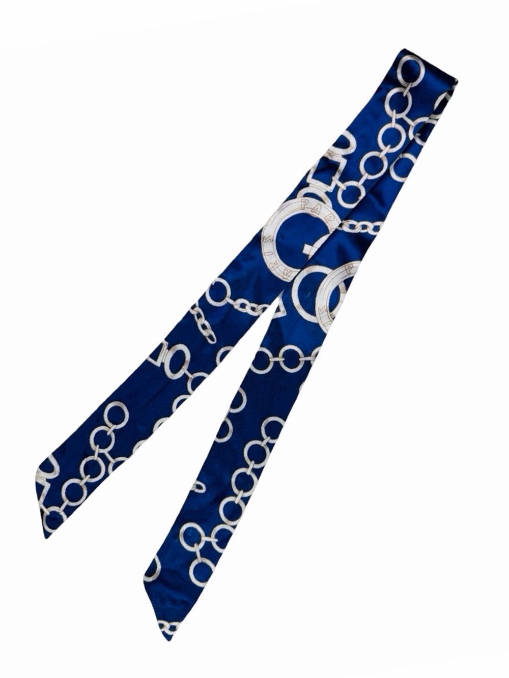 Skinny Blue & White Satin Twilly Handbag Scarf - 32.5” x 1.5”